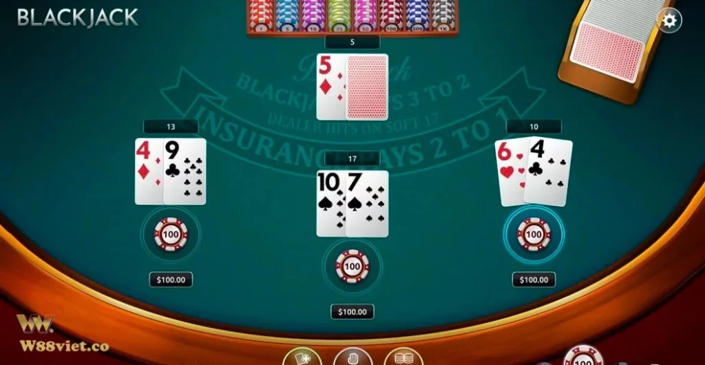 Chọn chip cược và đặt cược game Blackjack tại W88